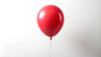 Single red balloon is floating against a white background