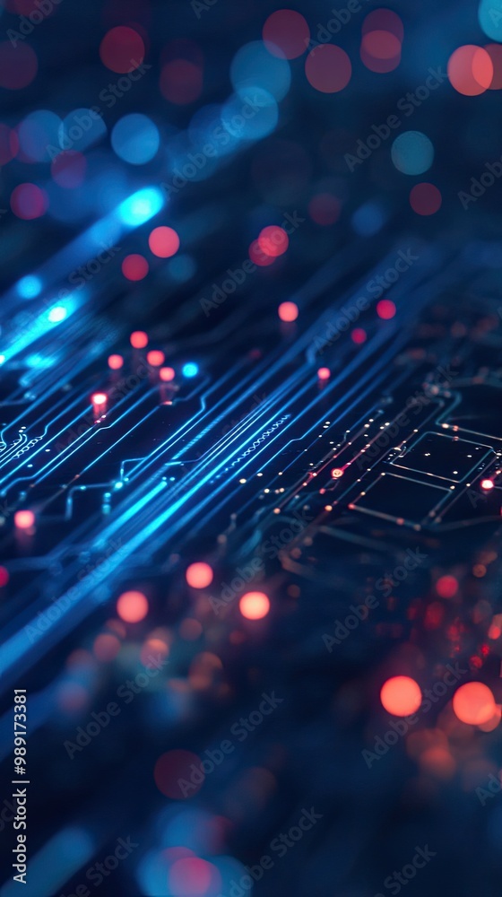 Wall mural abstract technology background with glowing circuits and vibrant lights, ideal for digital concepts 