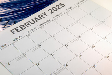 February 2025 calendar taken from a side angled view