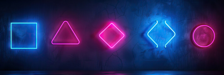 Fototapeta premium Neon Signboard: Blue and Pink Abstract Shapes