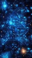 Vibrant blue abstract background featuring luminous connections and digital patterns, ideal for technology and science themes.