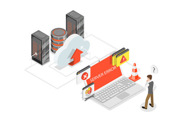 3D Isometric Flat  Illustration of Server Error, System Critical Failure