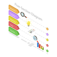 3D Isometric Flat  Illustration of Five Section Infographic Diagram, Business Process Template