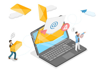 3D Isometric Flat  Illustration of Email Marketing Campaign, Subscription, Communication