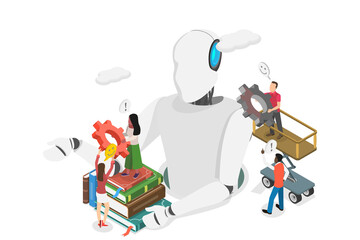 3D Isometric Flat  Illustration of Robotic Process Automatization, Digital Chat Bot, Conversation Assistant