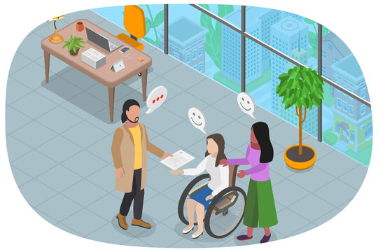 3D Isometric Flat  Illustration of Positive Workplace Environment, DEI as Diversity Equity and Inclusion