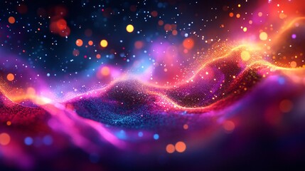 A visually stunning abstract background featuring vibrant colors and sparkling light particles. Ideal for artistic projects and digital designs.