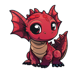 Fototapeta premium A cute red dragon with big eyes and a friendly expression, sitting on a white background.