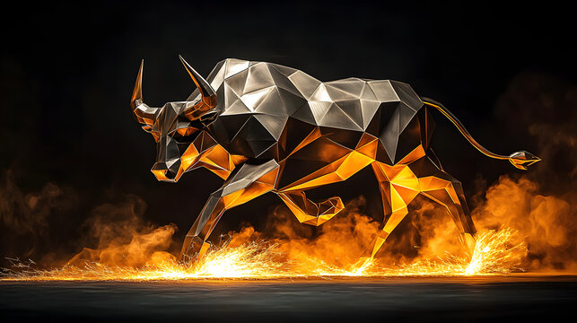 Escultura de toro dorado como s&iacute;mbolo que representa las tendencias del mercado financiero mercado alcista bullrun