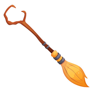 recommend clip art: Halloween magic cartoon witch broom isolated on white. Witchcraft element.