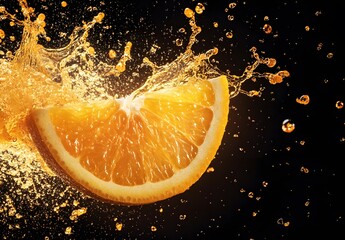 Orange Slice Splashing in Mid-Air