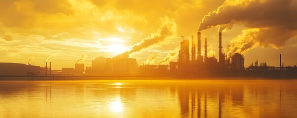 Fototapeta premium Vibrant Sunrise Illuminating a Thriving Industrial Landscape