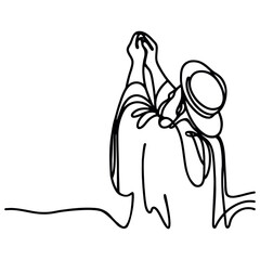 Orthodox Jew. Rabbi pray, the man in the hat is a continuous line