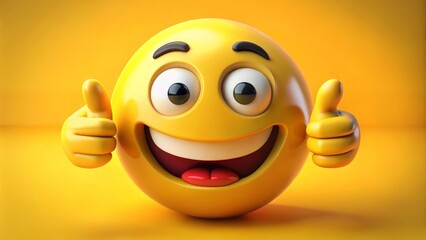 3d yellow emoji is showing a thumbs up gesture, conveying positivity and approval on a vibrant yellow background