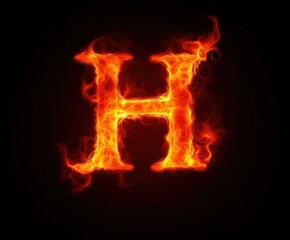 Letter H in fire effect on a dark background, fiery text