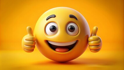 3d yellow emoji is showing a thumbs up gesture, conveying positivity and approval on a vibrant yellow background