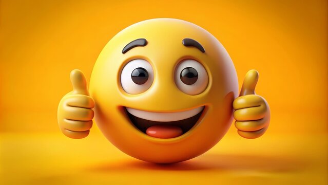 Naklejki 3d yellow emoji is showing a thumbs up gesture, conveying positivity and approval on a vibrant yellow background