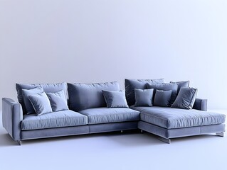 Serene and tranquil modern living space with a plush gray sectional sofa and sleek minimalist furniture
