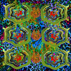 Colorful fashion print leopard designs.Fabric fashion pattern.Wave textile print design,illustration.Fractal colorful pattern.Print pattern illustration.New season fabric print.Textile fashion pattern