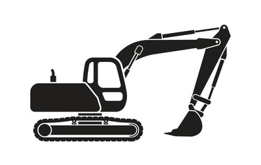 simple excavator digger construction vehicle silhouette side view transparent background