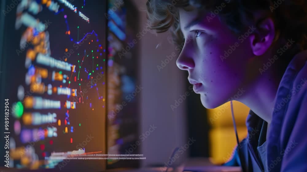 Poster a student intently focuses on the computer screen as they experiment with coding, a student experime