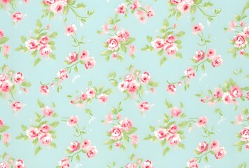 Seamless Vintage Floral Pattern Light Blue Fabric