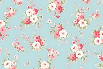 Seamless Vintage Floral Pattern - Light Blue Background