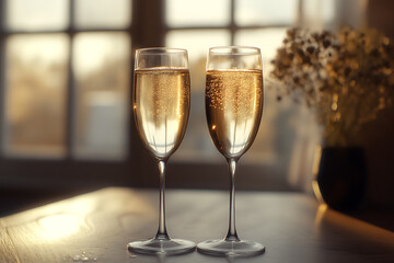 champagne in glasses, creating a warm and celebratory atmosphere