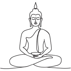 Buddha isolated in white background. Buddha statue continuous one line drawing, vector illustration