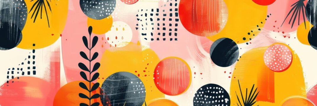 Tribal Aztec pattern featuring a bright and cheerful color scheme of orange, yellow, and pink Incorporate bold geometric shapes and playful patterns for a lively and fun design