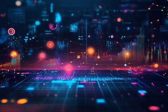 Dynamic Infographic Scatter Plot Featuring Vibrant Icons and Colorful Data Points