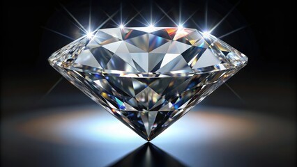 Large brilliant diamond is shining on a black background with bright reflections