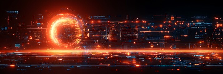 Futuristic card dedicated role of AI in product recommendations offering a broad blank area on the upper left for a personalized message surrounded by abstract algorithmic and product suggestion icons