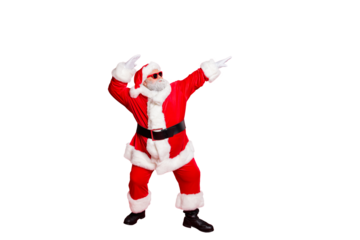 Full length body size view of his he gray-haired bearded man St Saint Nicholas 25 December holly jolly occasion wintertime having fun isolated over bright vivid shine red background