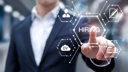 person pushing a hiring button, we are hiring, job opportuinty, job recruitment, HR, join our team