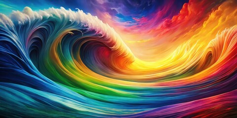 Captivating abstract art piece with swirling rainbow colors in a wave style creating a mesmerizing visual experience