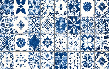 Blue & White Patchwork Tile Pattern