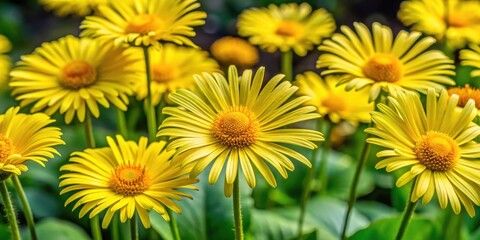 Yellow leopard's bane doronicum orientale flowers blooming in spring in ornamental garden