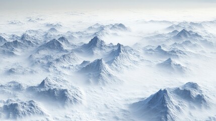 Fototapeta premium A valley filled with mist, heavy fog clinging to the mountainsides, the air cold and damp