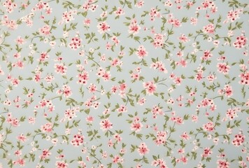 Vintage Floral Pattern on Light Green Linen Fabric