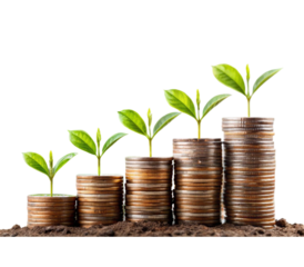 Growing plants on stacked coins representing financial growth and investment