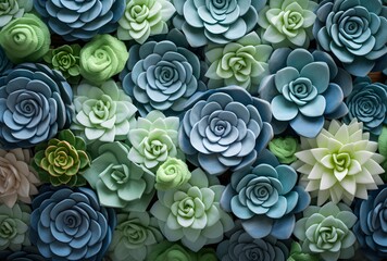 Blue & Green Succulents Pattern, Flower Texture