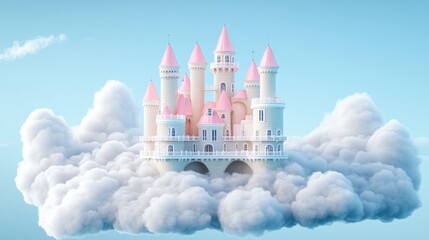 Obraz premium A whimsical castle with twisting towers and floating balconies, spinning against a backdrop of clouds.