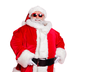 Portrait of his he cheerful cheery confident content fat overweight plump gray-haired bearded man winter christmastime fairy isolated over bright vivid shine red background