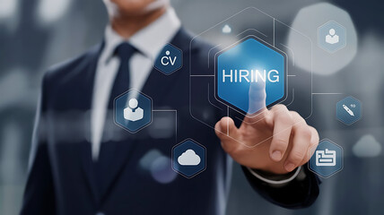 person pushing a hiring button, we are hiring, job opportuinty, job recruitment, HR, join our team