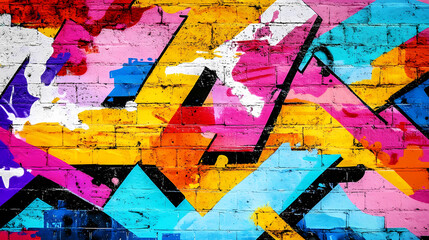 Colorful graffiti wall with abstract shapes, layered textures, and expressive strokes, capturing the essence of pop art in an artistic background. Graffiti Pop. Illustration