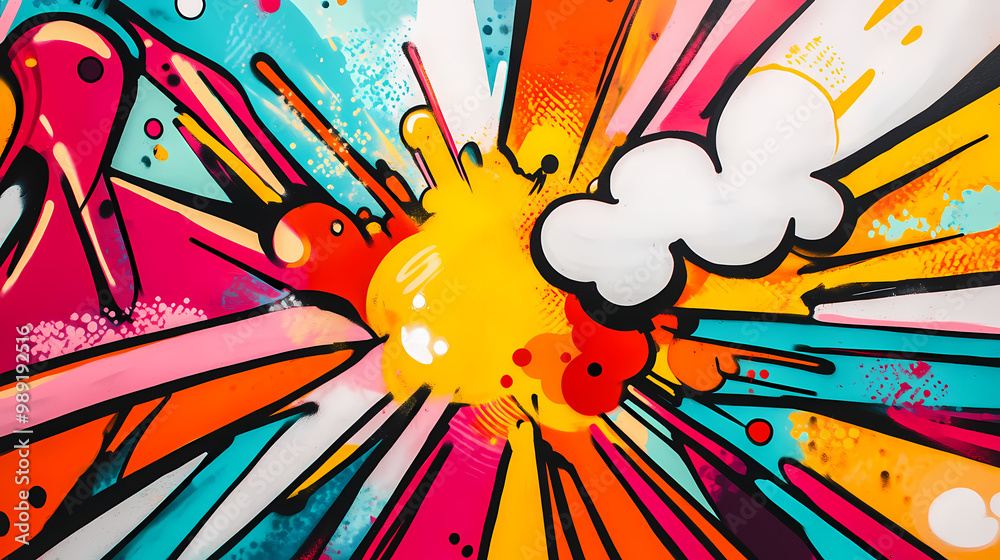 Wall mural colorful pop art abstract graffiti mural with dynamic blasts and splashes in a vibrant backdrop. gra