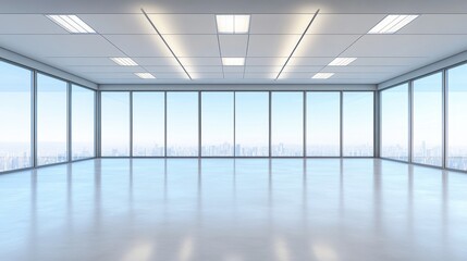 Fototapeta premium Modern empty office with panoramic city view