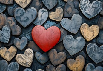 Obraz premium Red Heart Wooden Pattern Abstract Design