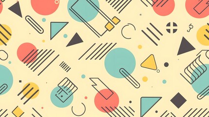 Memphis Style Geometric Pattern in Pastel Colors